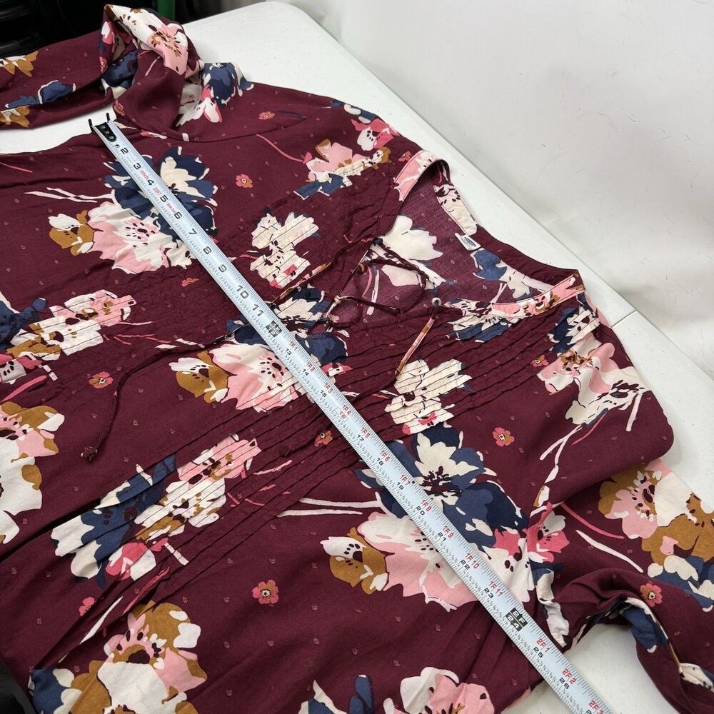 Old Navy Floral Swing Dress Womens 2XL Lace Up Pintucked Burgundy Boho Flowy - Picture 7 of 11